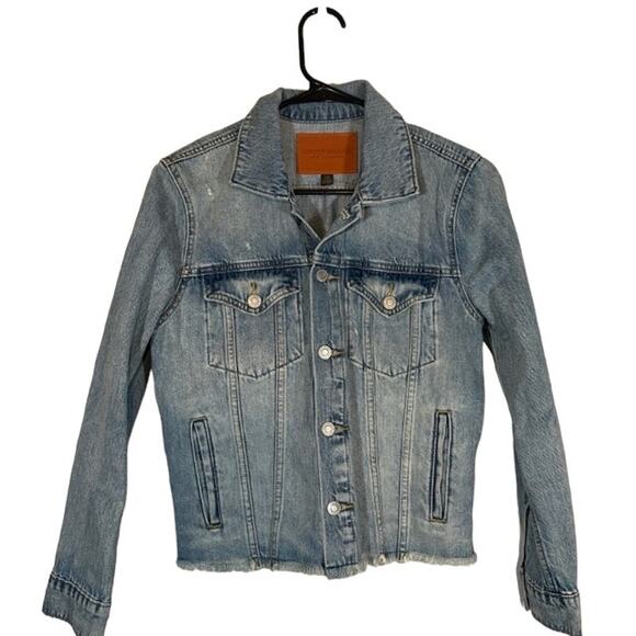 Lucky Brand Tomboy Trucker Raw Hem Collared Button Front Jean Jacket Women Sz S - Picture 1 of 10